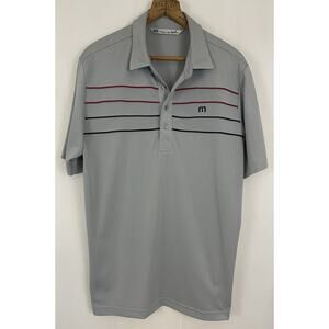 TRAVIS MATHEW Mens Polo Shirt Size M Golf Pique Gray Striped Preppy